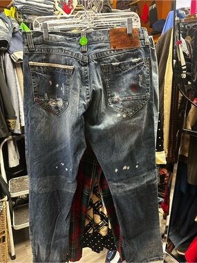 Authentic American Heritage Blue Skinny Jeans with Paint-Splatter